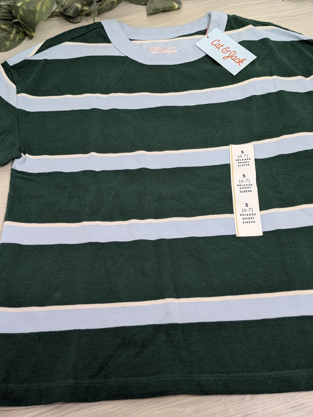 Cat & Jack Dark Green & Light Blue Striped Short Sleeve Tee